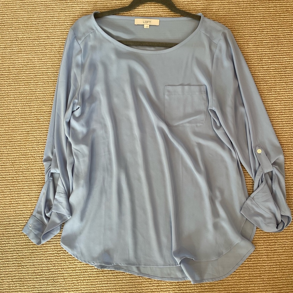 LOFT Women's Soft Blue Blouse with Pocket